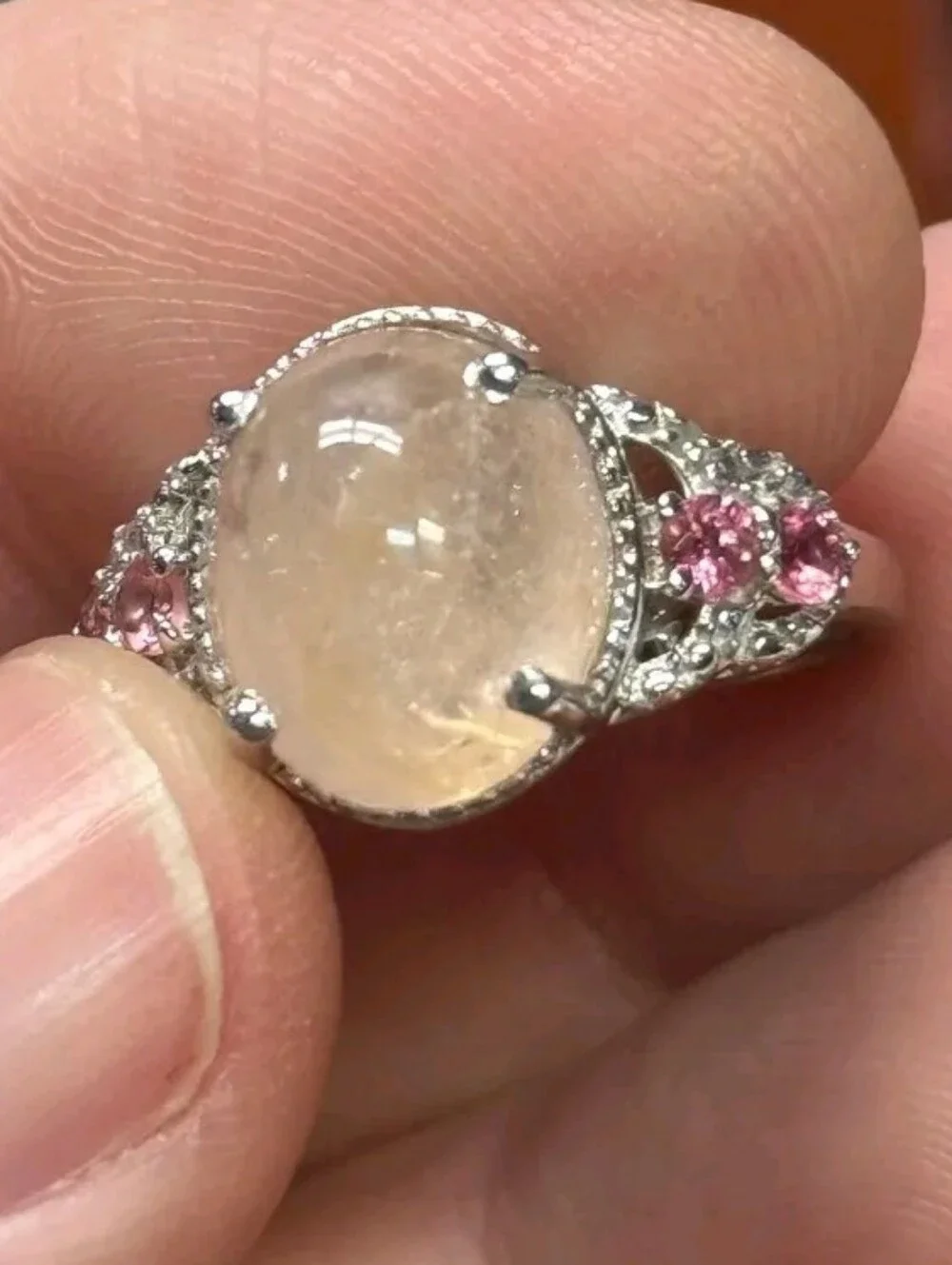 Sterling Silver 5.25 CT Marropino Morganite, Pink Tourmaline Diamond Accent Ring